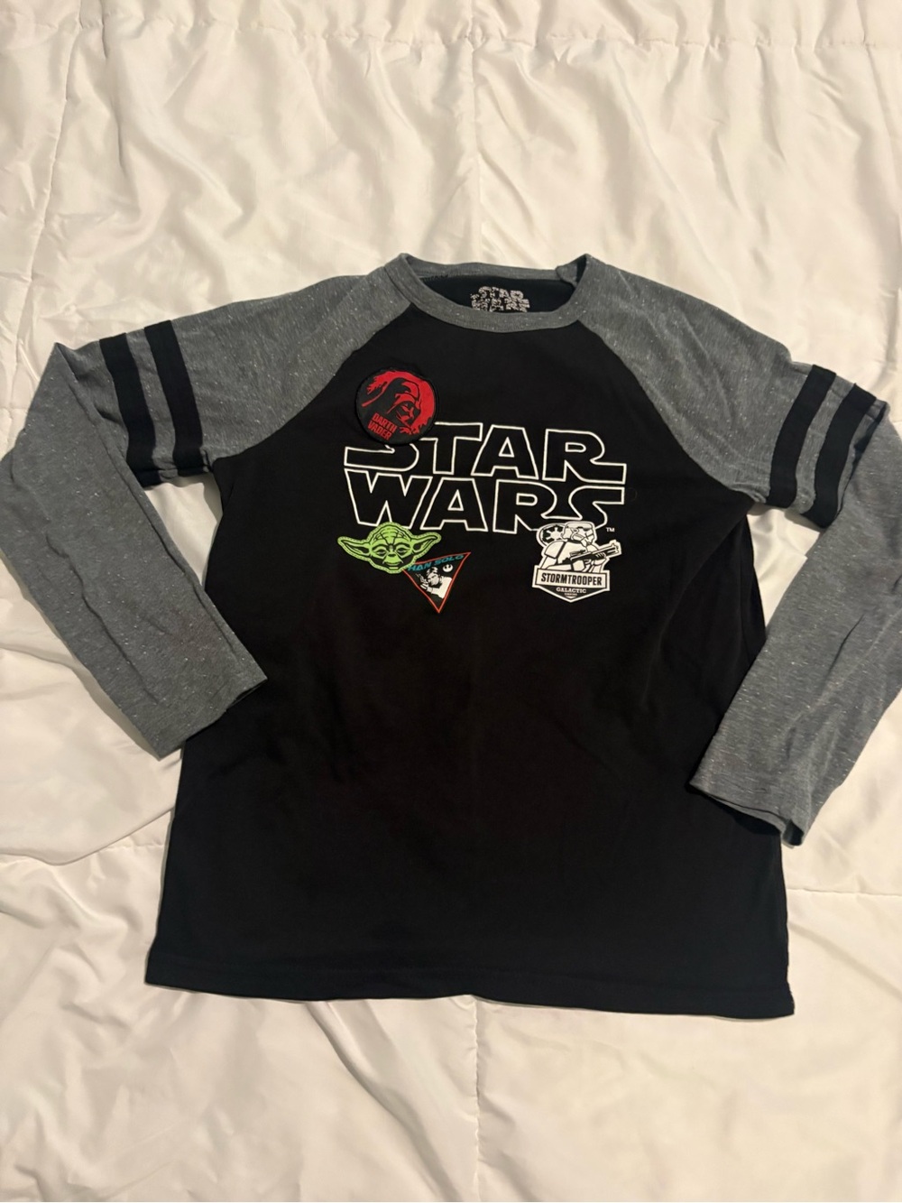 Star Wars Black & Gray Long-Sleeve Raglan Tee with Character Patches